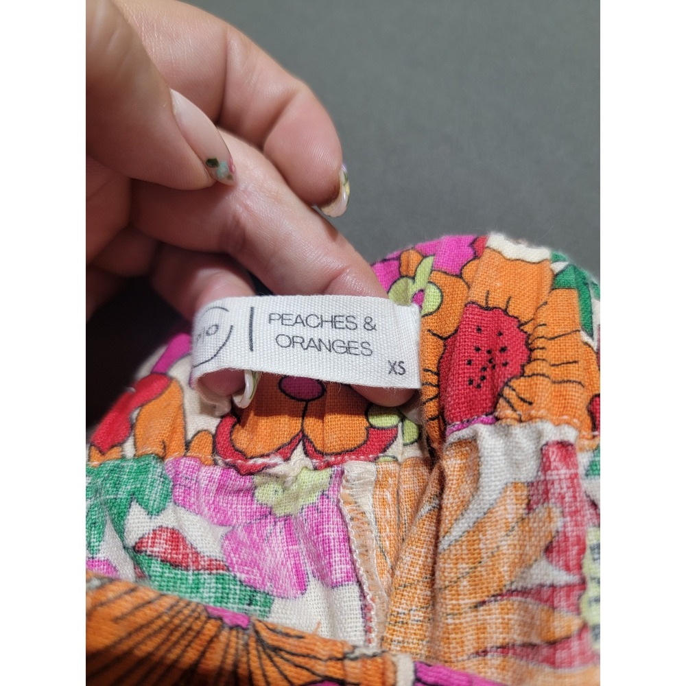 Peaches & Oranges Floral Wide Leg Pants Orange Pink 70s Style XS - Picture 3 of 6